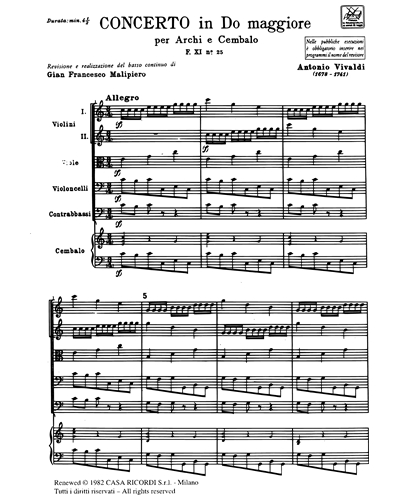 Concerto in Do maggiore RV 110 F. XI n. 25 Tomo 200