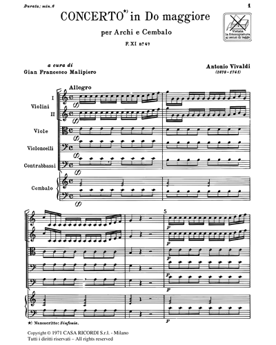 Concerto in Do maggiore RV 112 F. XI n. 47 Tomo 507