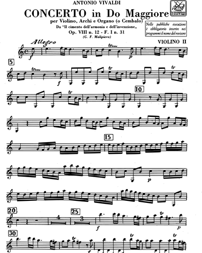 Concerto in Do maggiore RV 178 Op. 8 n. 12 F. I n. 31 Tomo 85