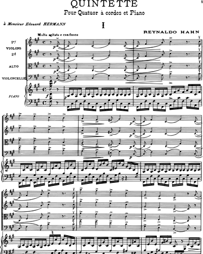 Quintette pour Deux Violons, Alto, Violoncelle et Piano