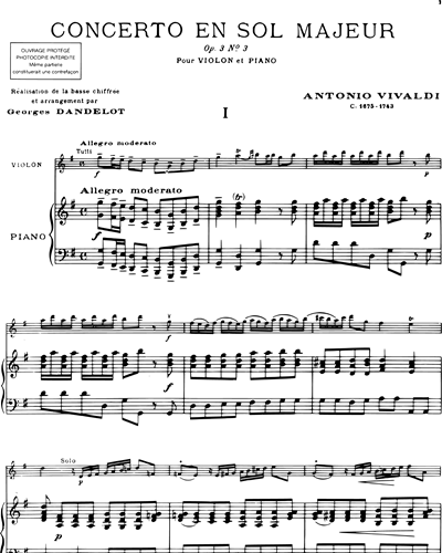 Concerto en Sol majeur Op. 3 n. 3