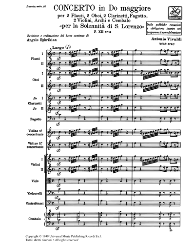 Concerto in Do maggiore RV 556 F. XII n. 14 Tomo 54