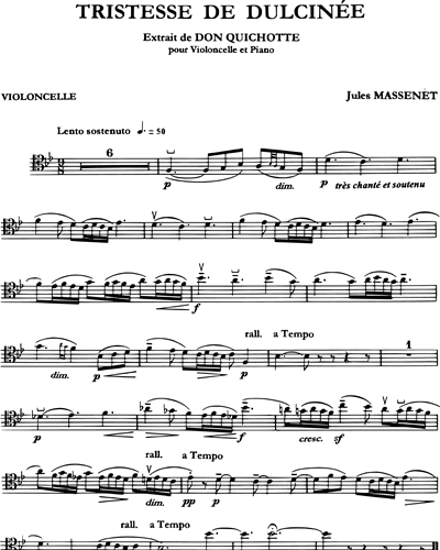 Tristesse De Dulcinée (Extrait De Don Quichotte) Cello Sheet Music By ...