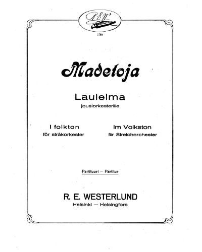 Laulelma/i Folkton/ Im volkston, jousiorkesterille. 