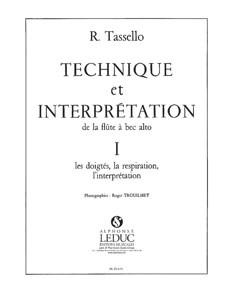 Technique et interprétation de la flûte à bec alto, Vol. 1