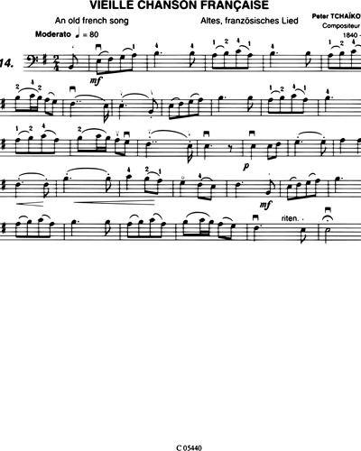 Vieille Chanson Française Double Bass Sheet Music by Pyotr Ilyich  Tchaikovsky, nkoda