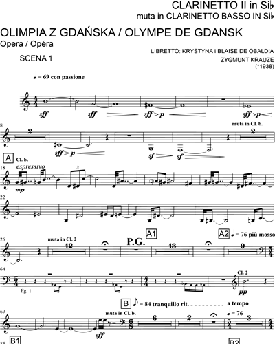 Olympia Of Gdansk Clarinet In Bb 2 Bass Clarinet Sheet Music By Zygmunt Krauze Nkoda