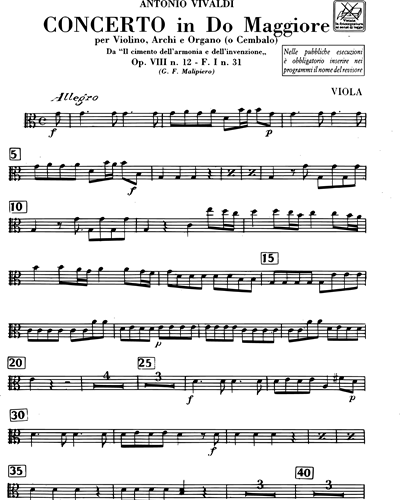 Concerto in Do maggiore RV 178 Op. 8 n. 12 F. I n. 31 Tomo 85