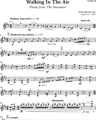 wenselijk Kwestie impliceren Walking in the Air, Op. 615 Violin 2 Sheet Music by Howard Blake | nkoda