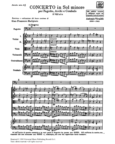 Concerto in Sol minore RV 496 F. VIII n. 11 Tomo 214