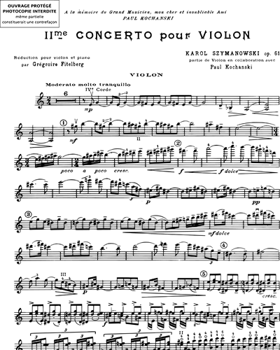 Concerto n. 2 Op. [Solo] Violin Sheet Karol Szymanowski nkoda