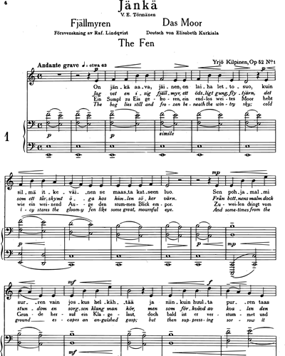 Tunturilauluja, Songs of the Fells, op. 54, vol. 1