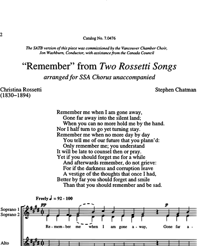 Two Rossetti Songs: No. 2 Remember