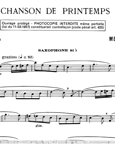 Chanson de Printemps Op. 62 (Les Classiques Du Saxophone No. 78)