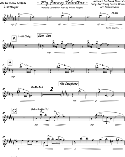 My Funny Valentine (Big Band) Alto Saxophone 1/Flute Sheet Music by Richard  Rodgers | nkoda