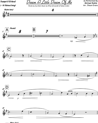 Dream A Little Dream Of Me (6 Horns) Trumpet in Bb 2 Sheet Music by Fabian  Andre, nkoda
