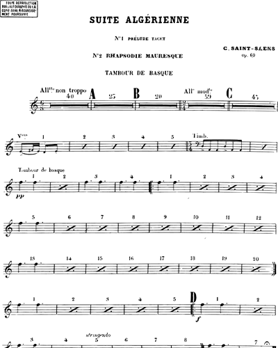 'Suite Algérienne' in C major Tambourine Sheet Music by Camille Saint ...