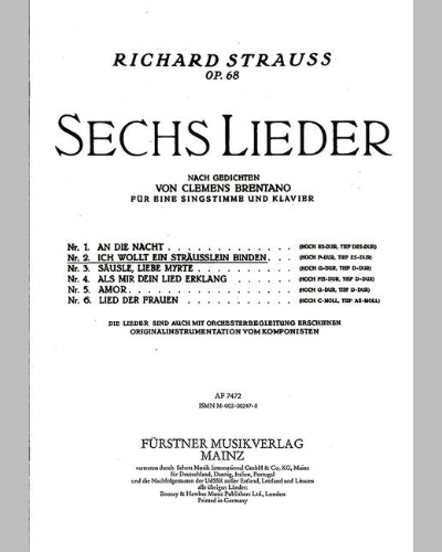 Sechs Lieder nach Gedichten von Clemens Brentano