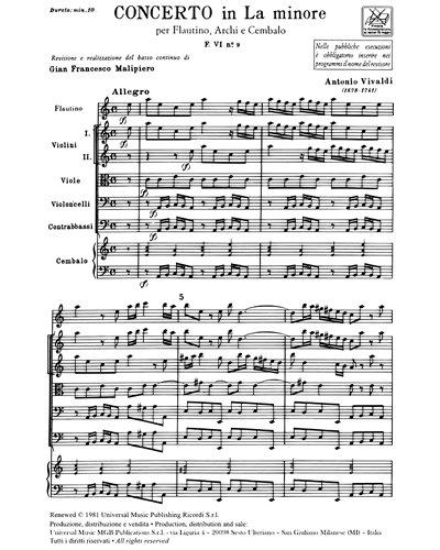 Concerto in La minore RV 445  F. VI n. 9 Tomo 152