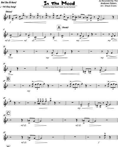 In the mood saxophone store sheet music