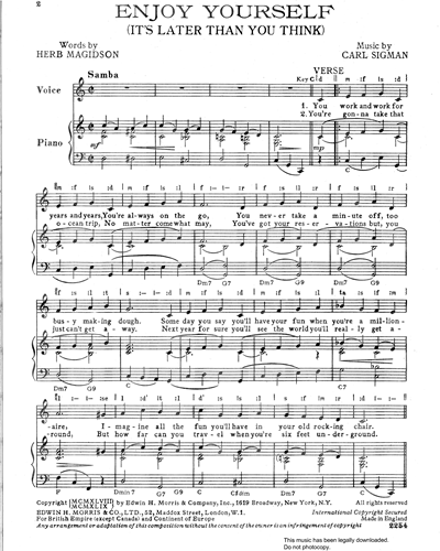 Enjoy Yourself (It's Later than You Think) (Lead sheet with lyrics ) Sheet  music for Piano (Solo) Easy