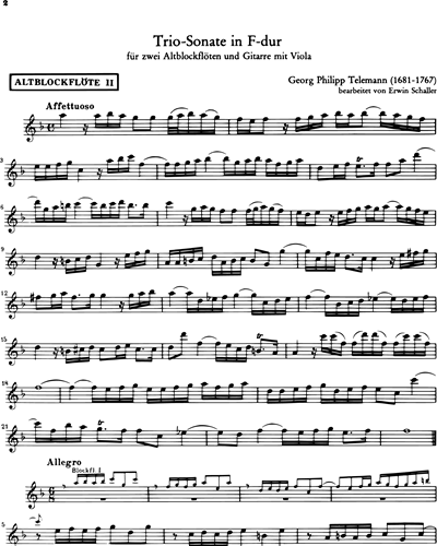 Triosonate F-dur - Ausgabe für zwei Altblockflöten und Gitarre