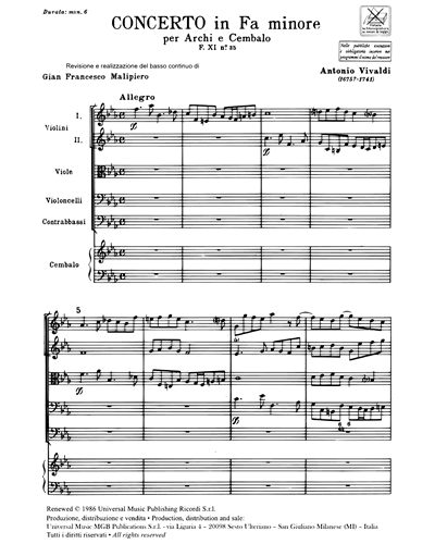Concerto in Fa minore RV 143 F. XI n. 35 Tomo 289