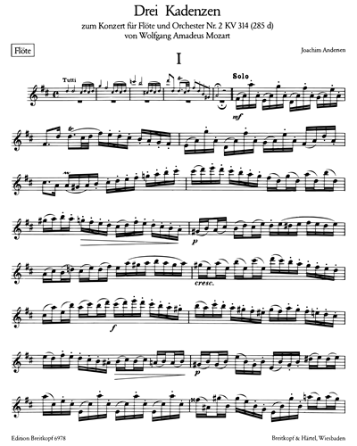 3 Kadenzen zu Mozarts Flötenkonzert Nr. 2 D-dur KV 314 (285d)