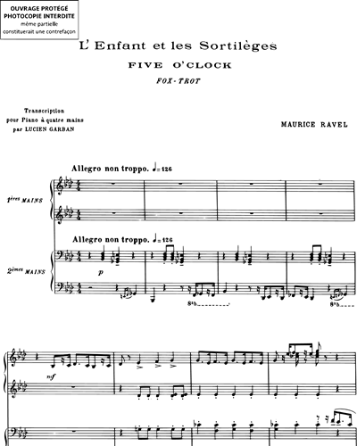 Five o'clock fox-trot (extrait de "L'enfant et les sortilèges") - Transcription pour piano à quatre mains