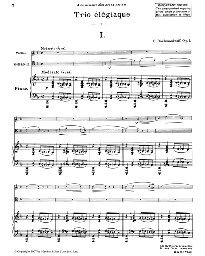 Trio Élégiaque, op. 9 [Revised Version]