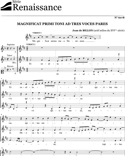 Magnificat primi toni ad tres voces pares - De Billon - SSA