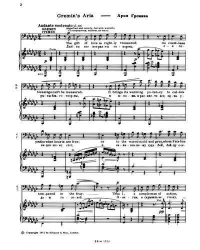 Gremin's Aria (No. 20 from "Eugene Onegin, op. 24")