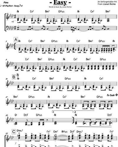 Easy Horns) (Ab Major) Piano Sheet Music by The Commodores | nkoda