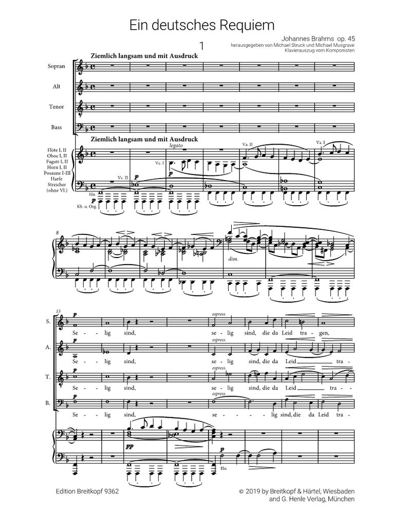 Brahms - A German Requiem completo para orquestra - A German Requiem Op.45  ( 2 regente+partes+vocal score) - Breitkopf