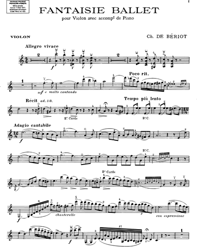 Fantaisie Ballet Piano Sheet Music by Charles Auguste de Bériot | nkoda