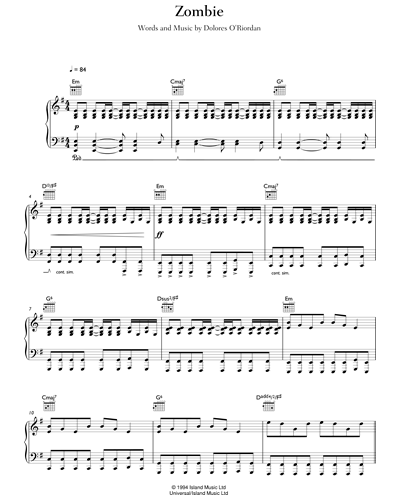 Zombie (The Cranberries) by D. O'Riordan - sheet music on MusicaNeo