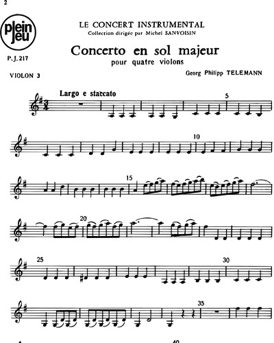 Concerto in Sol majeur pour Quatre Violons