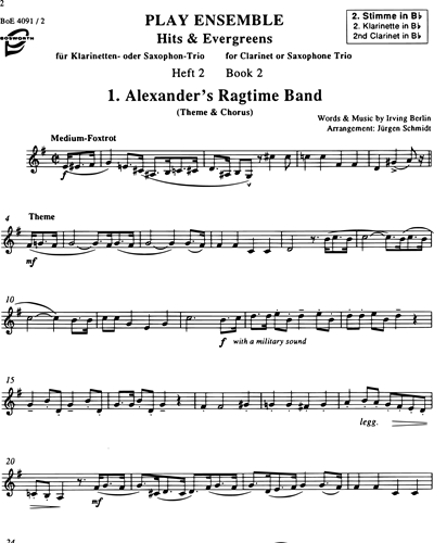 Play Ensemble Book 2 for Clarinet or Saxophone Trio