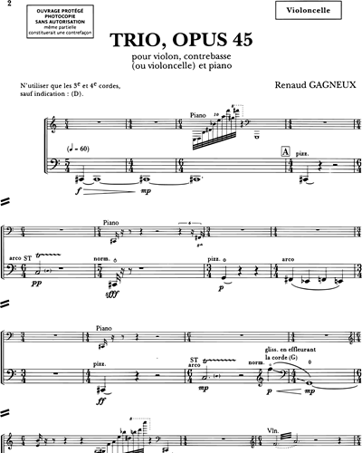 Trio pour violon, contrebasse (ou violoncelle) & piano Op. 45