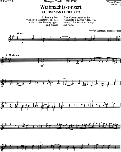 Weihnachtskonzert (First Movement from "Concerto a quattro" Op. 8 No. 6) arranged for Recorder Groups and Piano