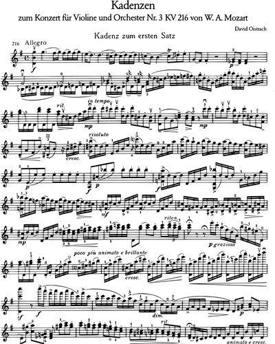 Violinkonzert [Nr. 3] G-dur KV 216