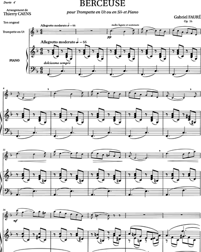 Berceuse Op. 16 (Arrangement pour Trompette en Ut ou en Si bémol et Piano)
