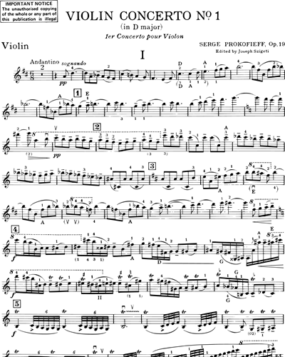 Violin Concerto No. 1, op. 19 [Solo] Violin Sheet Music by Sergei