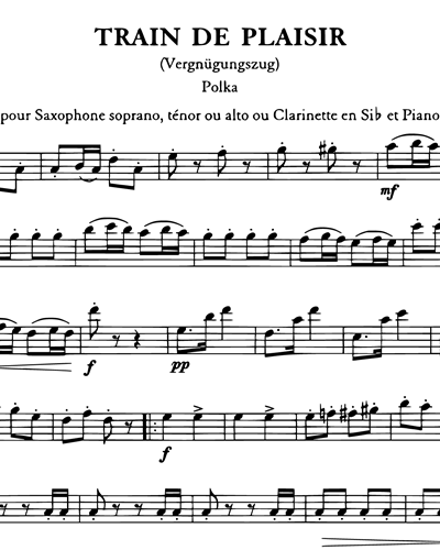 Train De Plaisir Polka pour Saxophone (Soprano ou Ténor ou Alto) ou Clarinette en si bémol et Piano