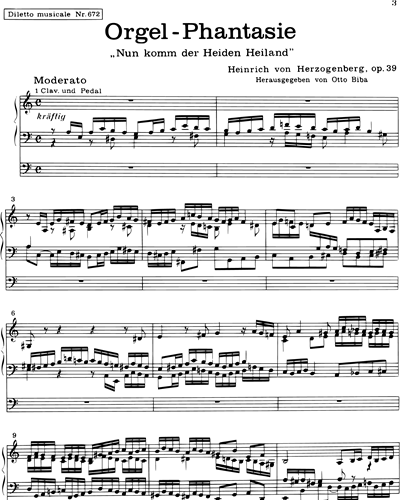 Nun Komm, Der Heiden Heiland', Op. 39 Organ Sheet Music By Heinrich Von ...