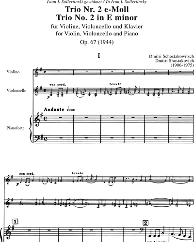 escarcha Compañero Calma Trio No. 2 in E minor Piano Sheet Music by Dmitri Shostakovich | nkoda