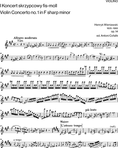 Violin Concerto No. 1 [Solo] Violin Sheet Music by Henryk