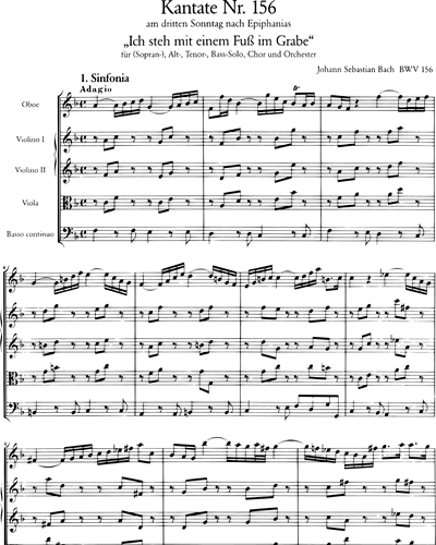 Kantate Bwv 156 „ich Steh Mit Einem Fuß Im Grabe“ Vocal Score Sheet Music By Johann Sebastian 