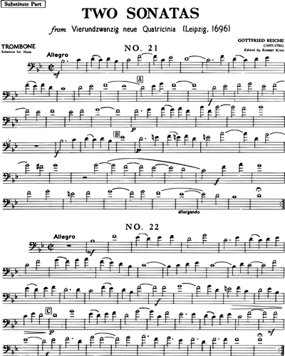 Two Sonatas From Vierundzwanzig Neue Quatricinia Leipzig 1696 Trombone Horn Alternative Sheet Music By Gottfried Reiche Nkoda