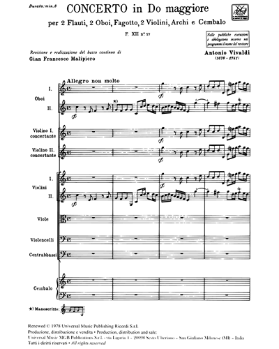 Concerto in Do maggiore RV 557 F. XII n. 17 Tomo 90